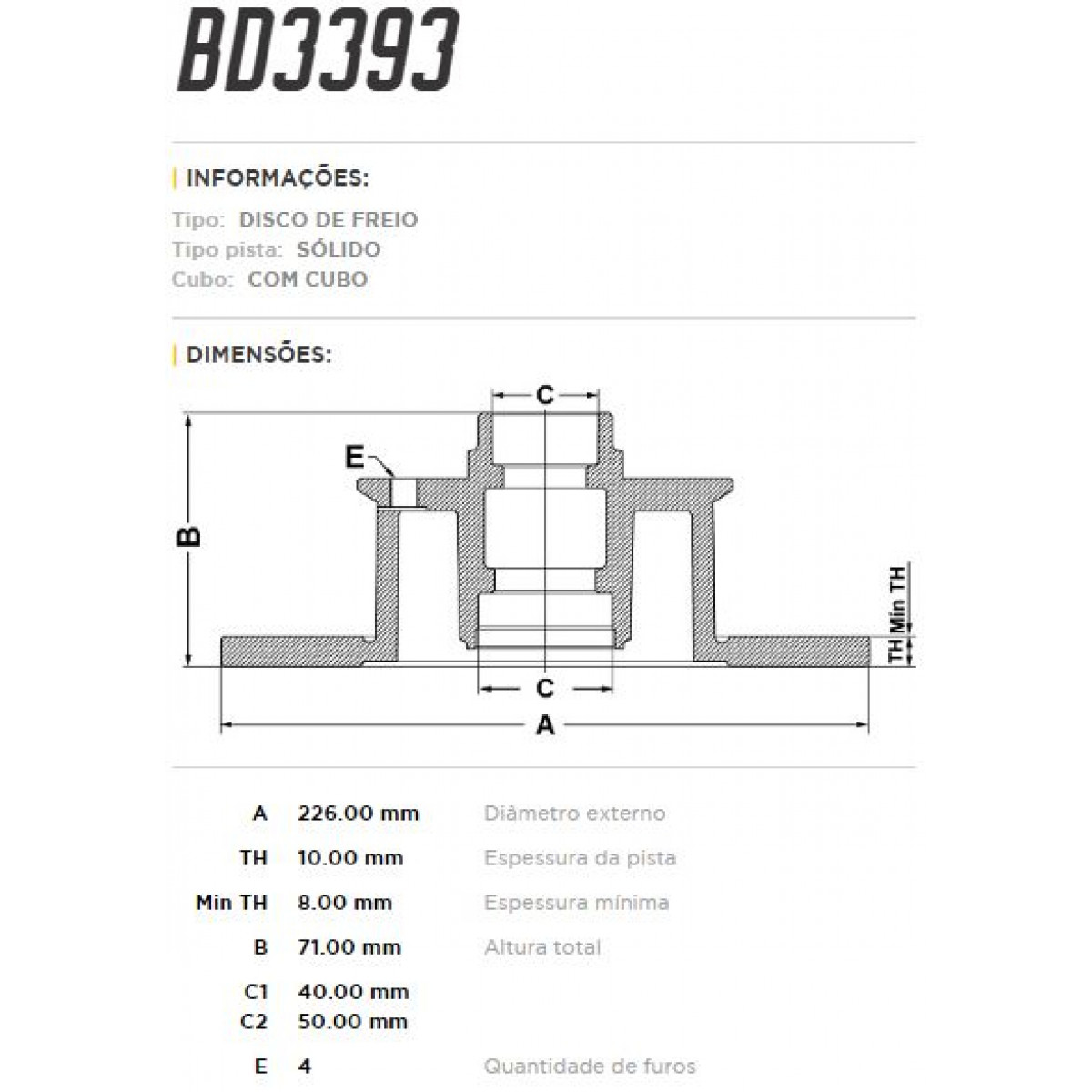 Disco Traseiro Fremax Vw Golf 95/99 (Par) BD3393 - 3