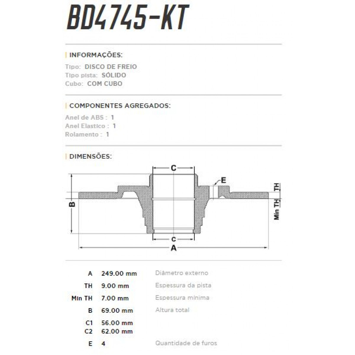 Disco Traseiro Fremax Citroên C4 09/14 (Par) BD4745KT - 3
