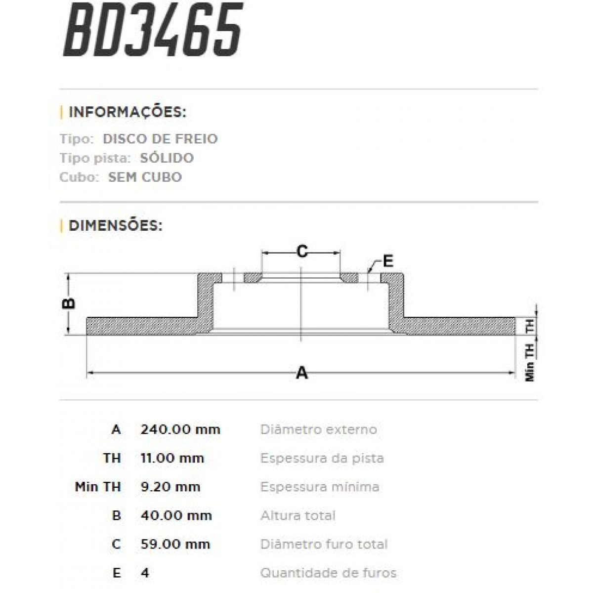Disco Traseiro Fremax Fiat Tipo 93/97 (Par) BD3465 - 3