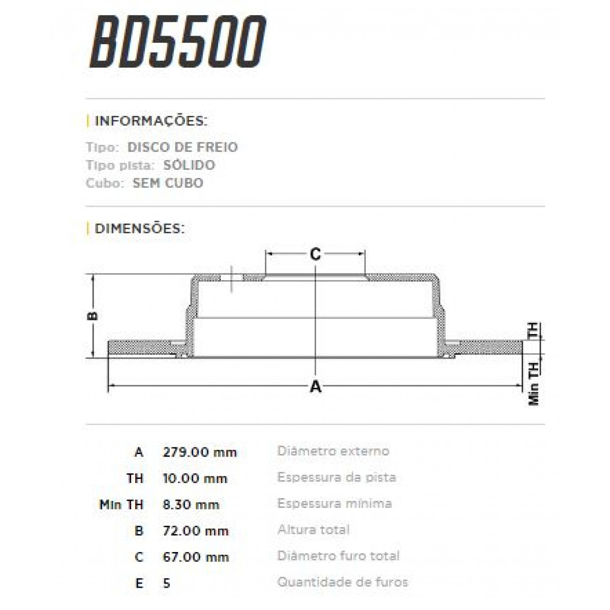 Disco Traseiro Fremax Mercedes 230 (W114) 73/85 (Par) BD5500 - 3