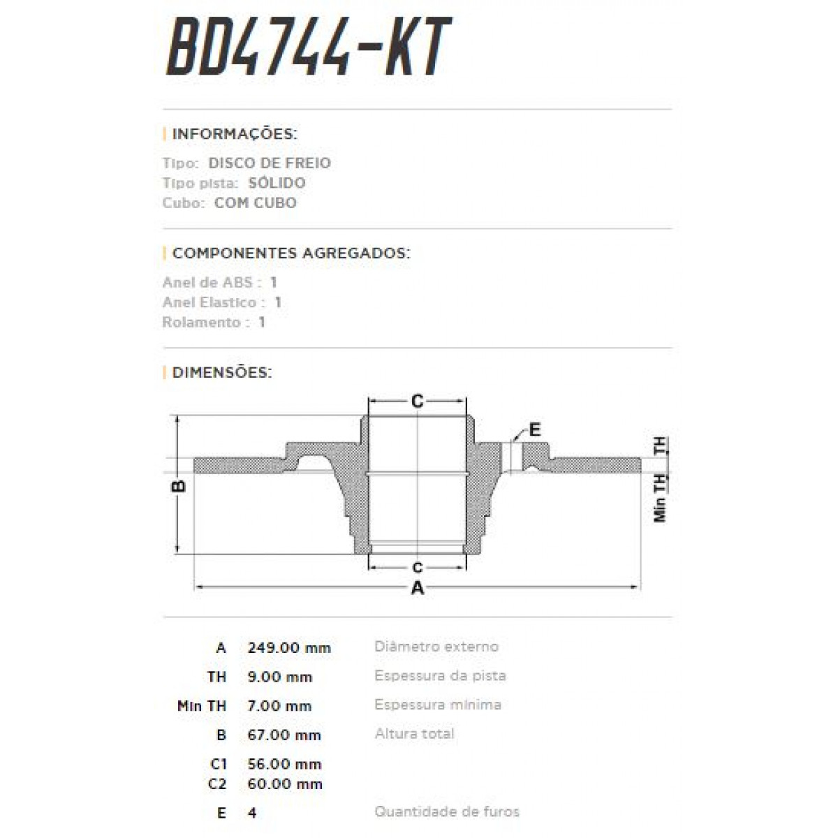 Disco Traseiro Fremax Peugeot 307 03/12 (Par) BD4744KT - 3