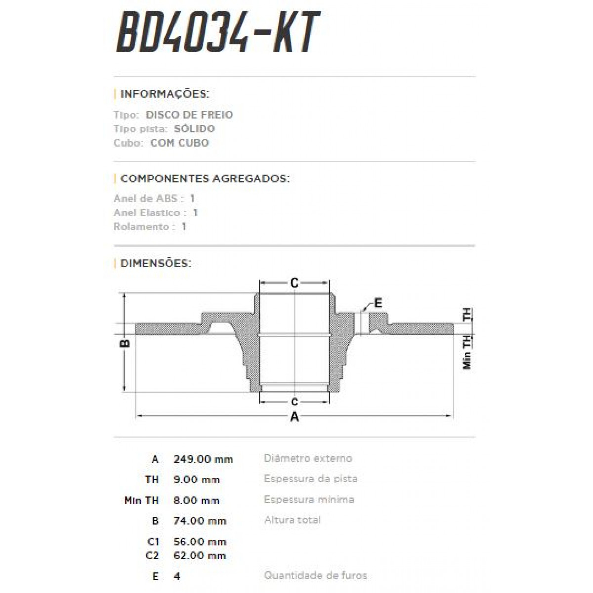 Disco Traseiro Fremax Peugeot 408 11/16 (Par) BD4034KT - 3