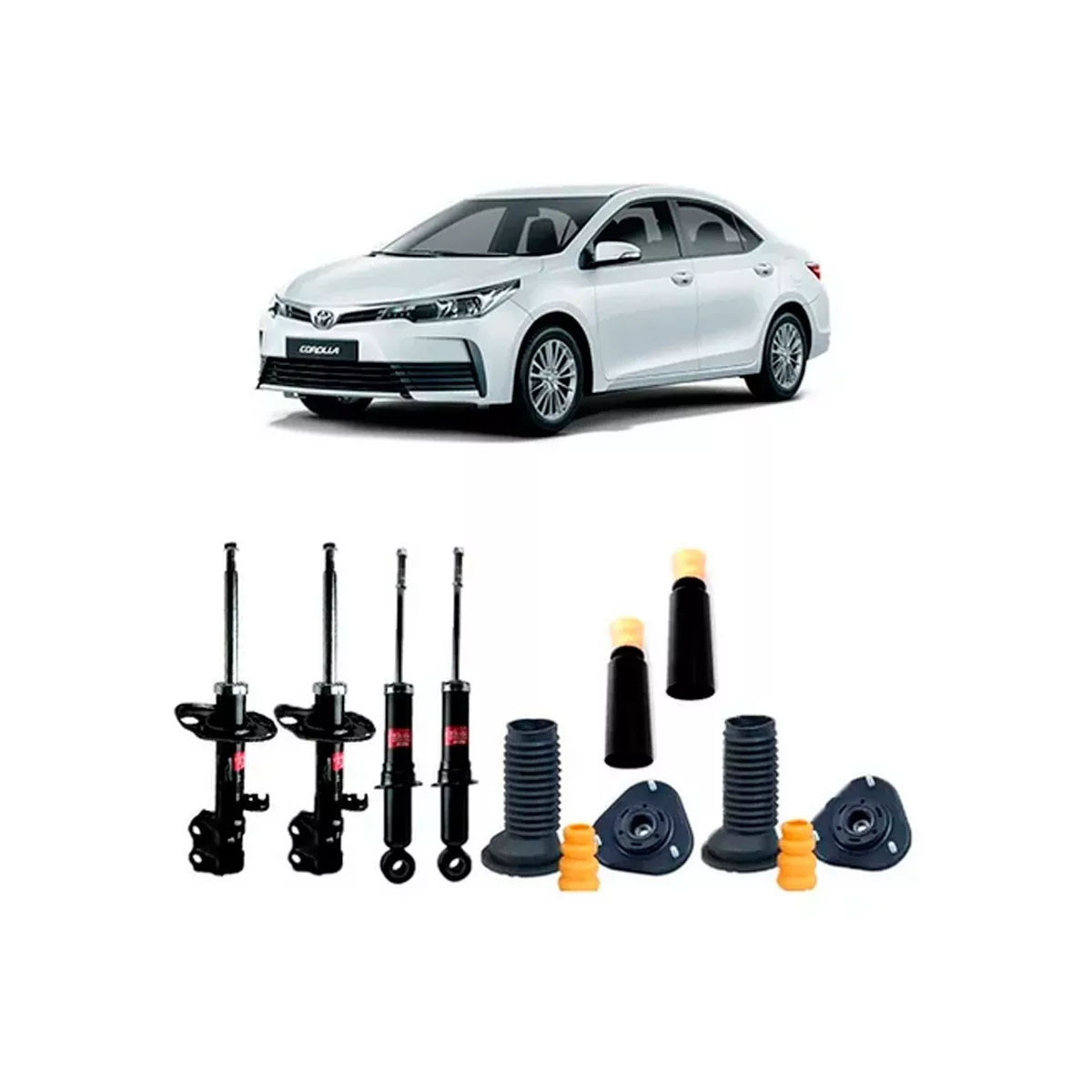 4 Amortecedores Kayaba + Kits Axios Toyota Corolla 2015/2019