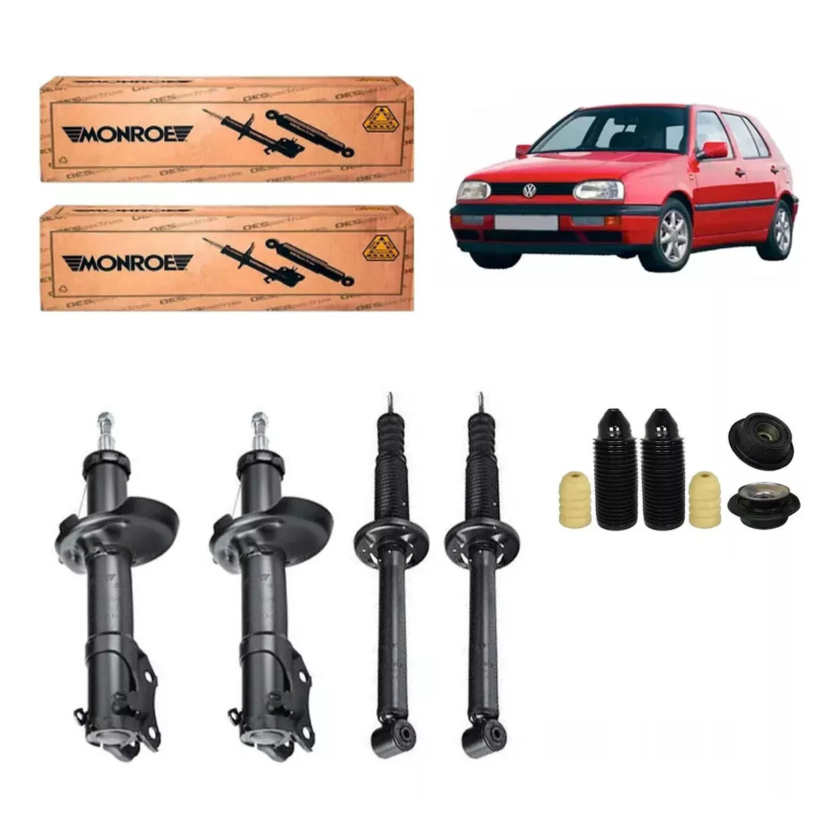 4 Amortecedores Monroe + Kits Vw Golf Glx 1.8 2.0 1991/1998