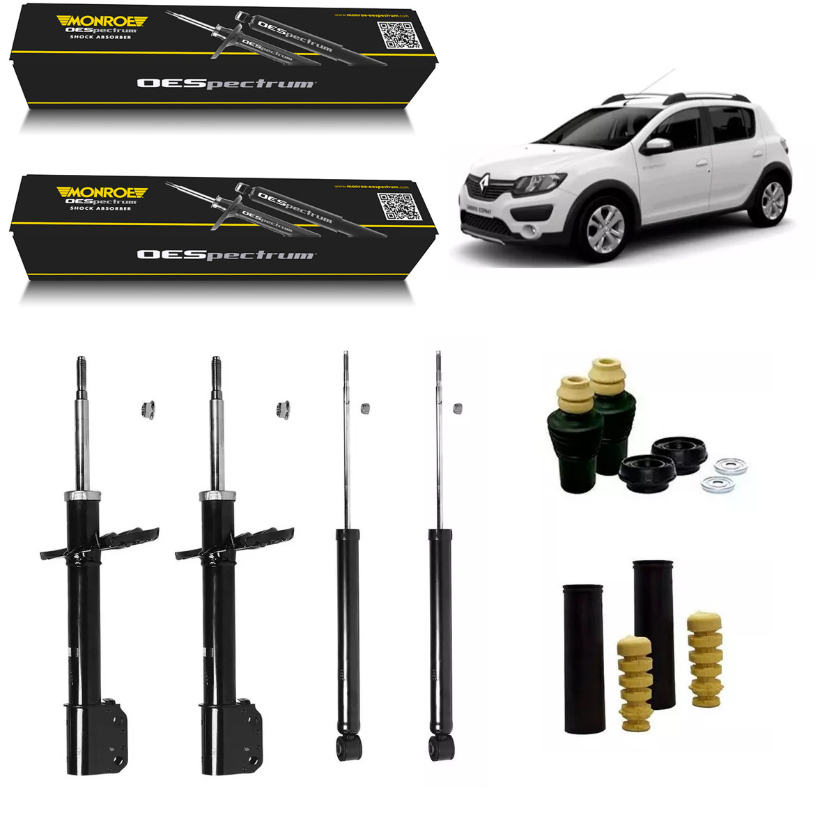 4 Amortecedores Monroe + Kits Sampel Sandero Stepway 15/20
