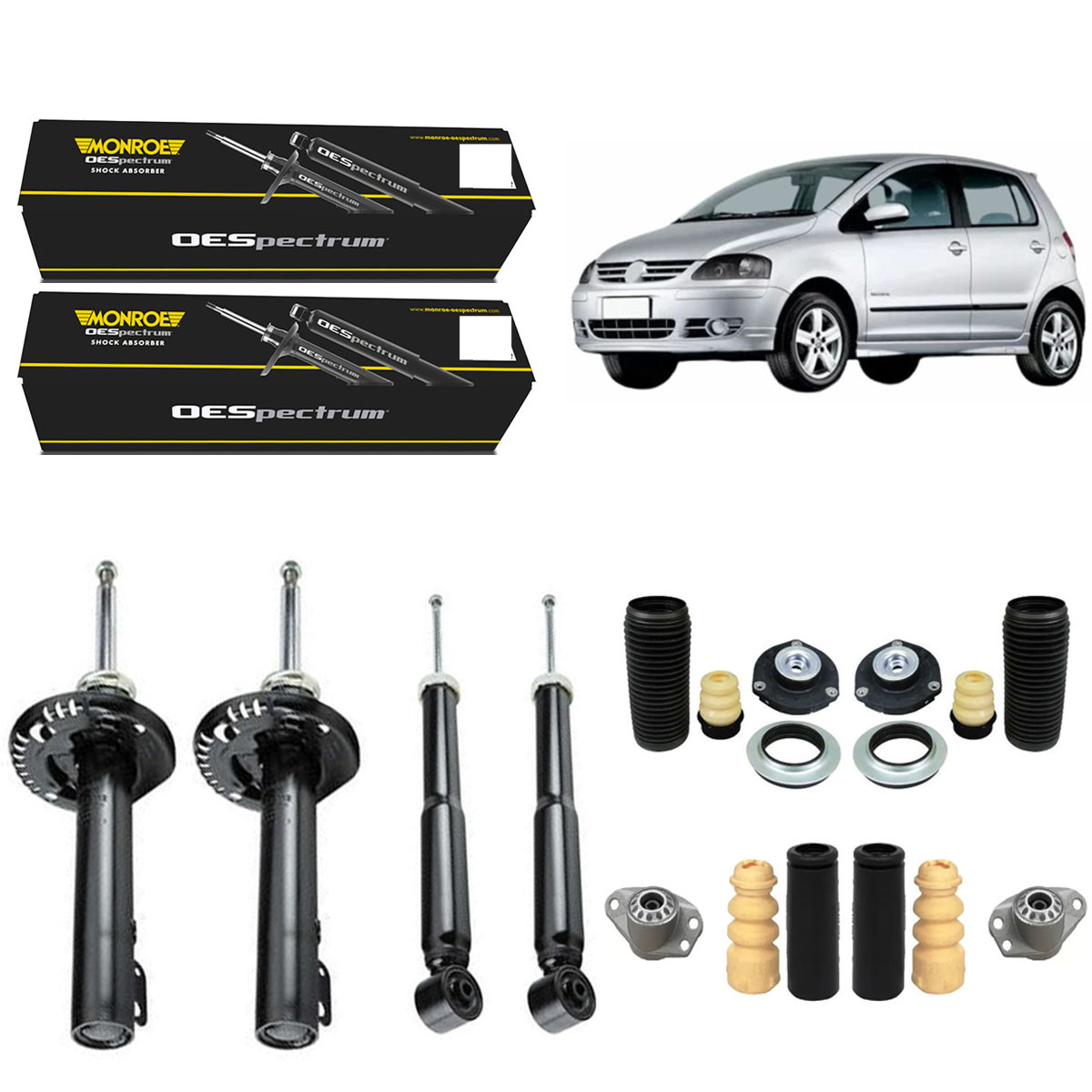 4 Amortecedores Monroe + Kits Vw Fox S/ Barra 2003/2009