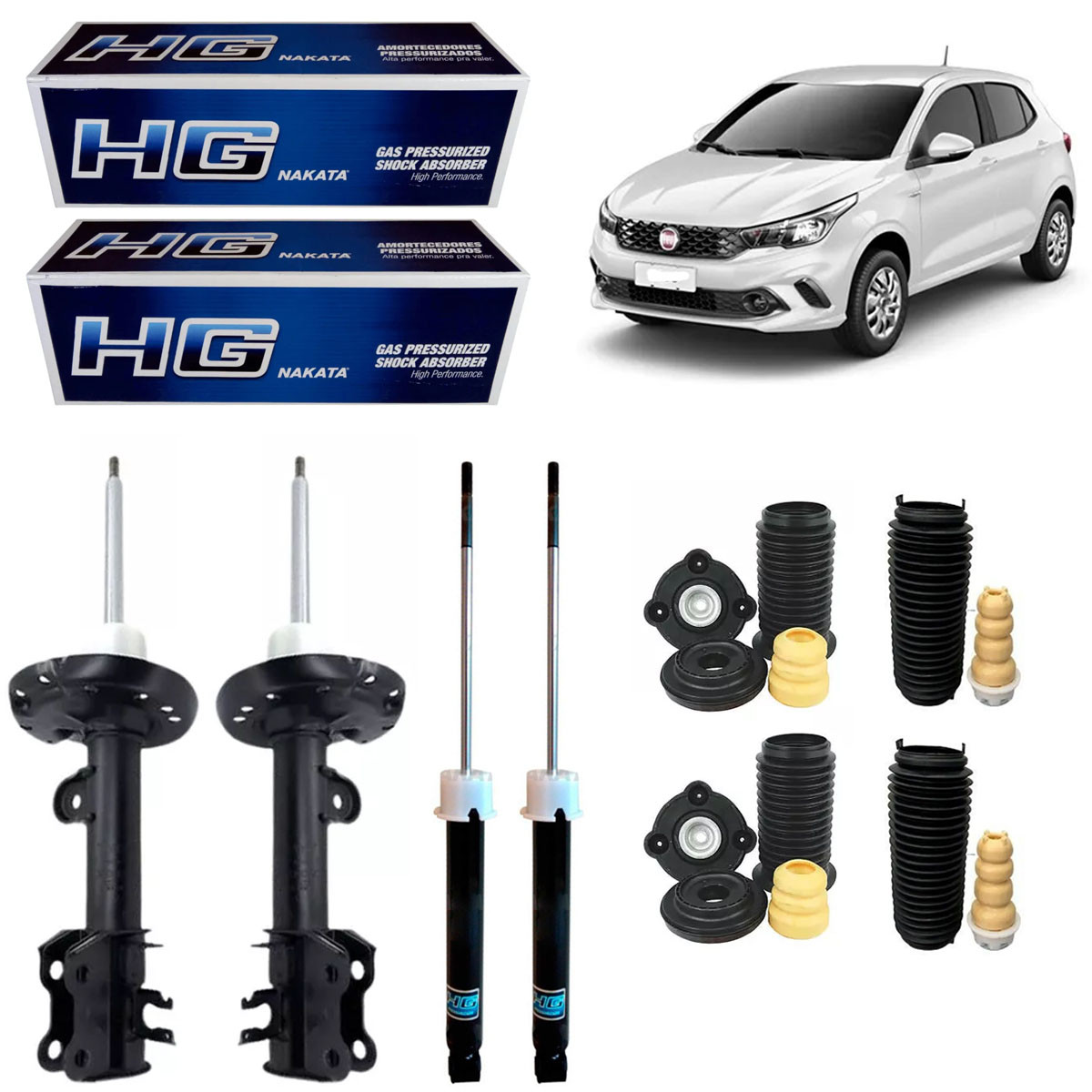 4 Amortecedores Nakata + Kits Sampel Fiat Argo 2017/