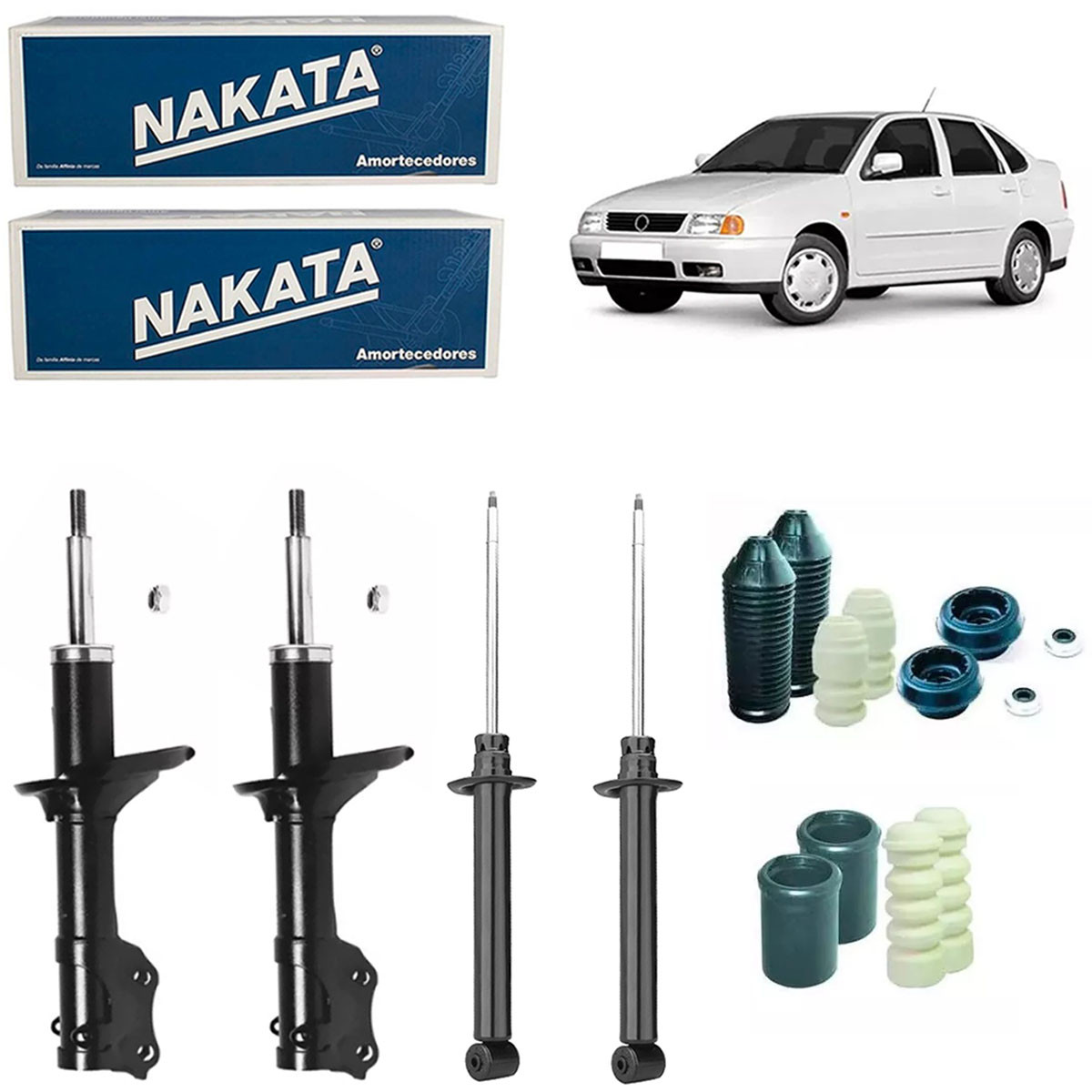 4 Amortecedores Nakata + Kits Vw Polo Classic 1997/2003