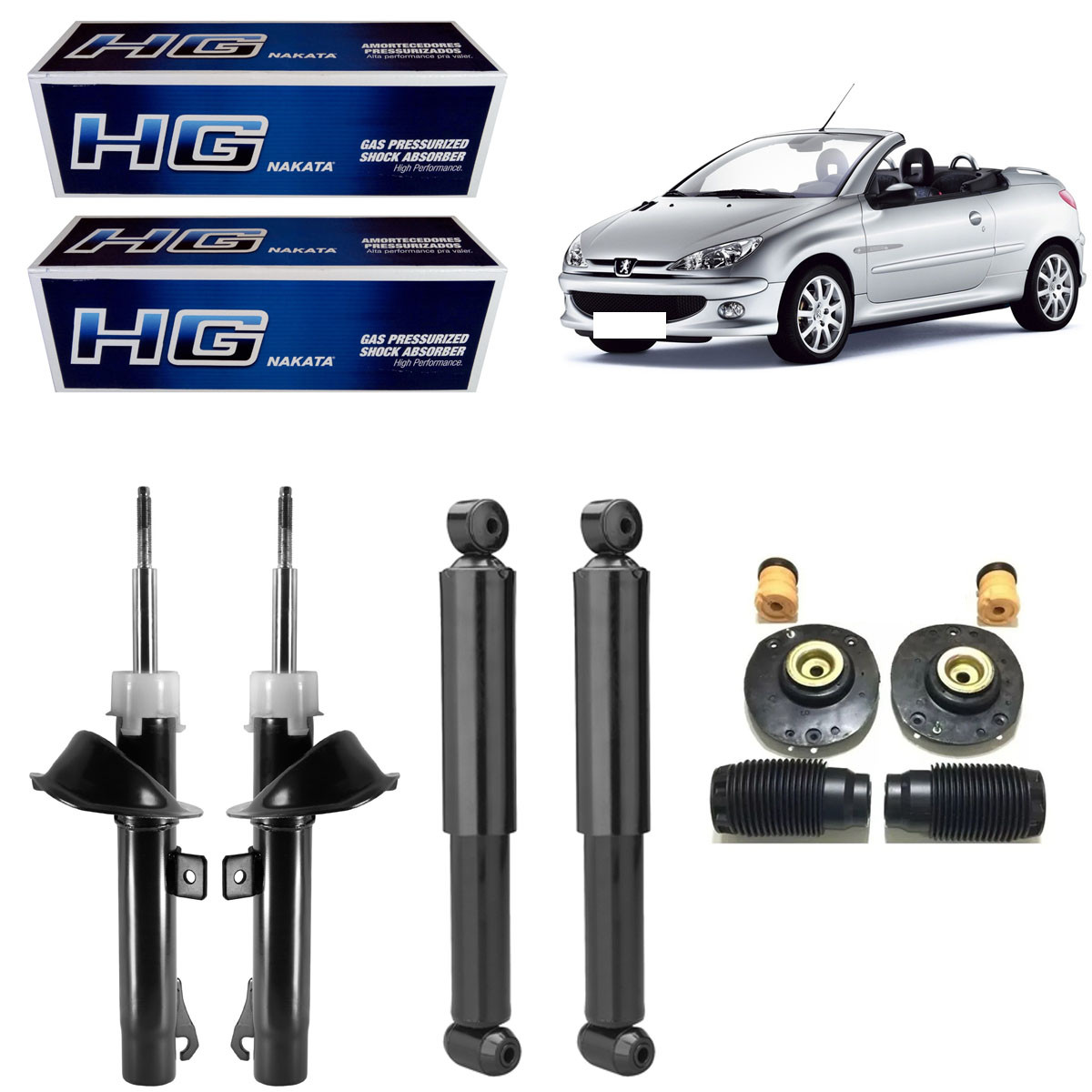 4 Amortecedores Nakata + Kits Peugeot 206 Conversível 02/05