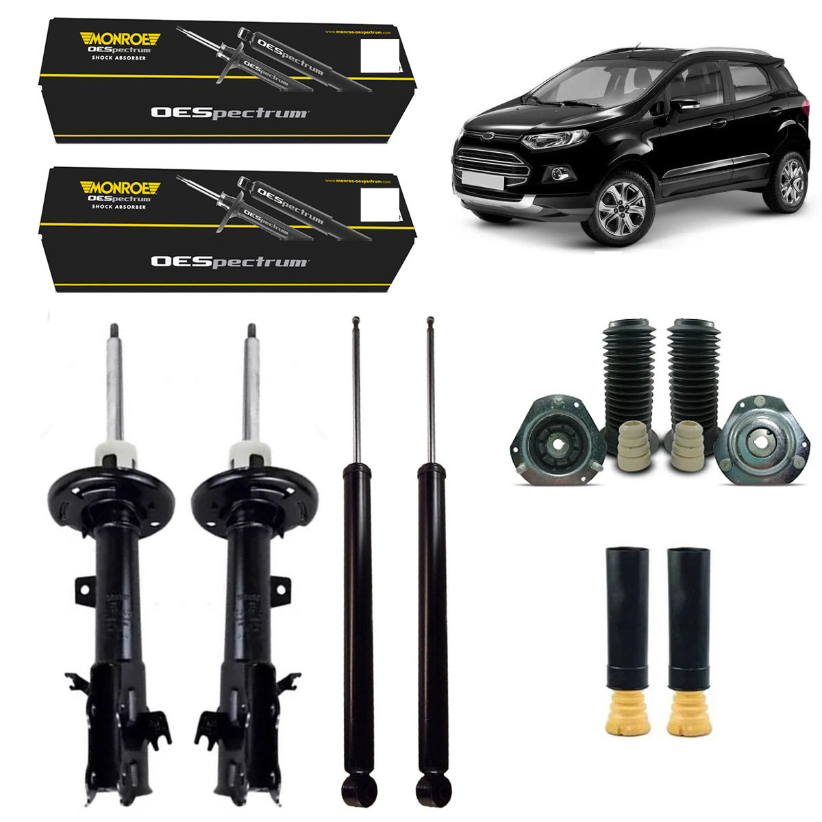 4 Amortecedores Monroe + Kits Ford New Ecosport 4x2 2012/