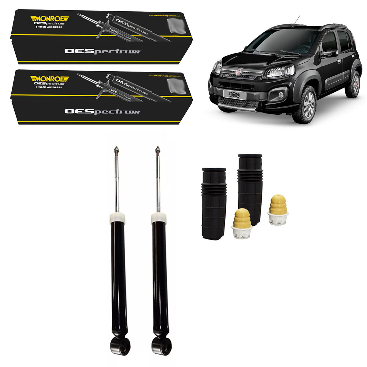 2 Amortecedores Traseiros Monroe + Kits Sampel Novo Uno 12/