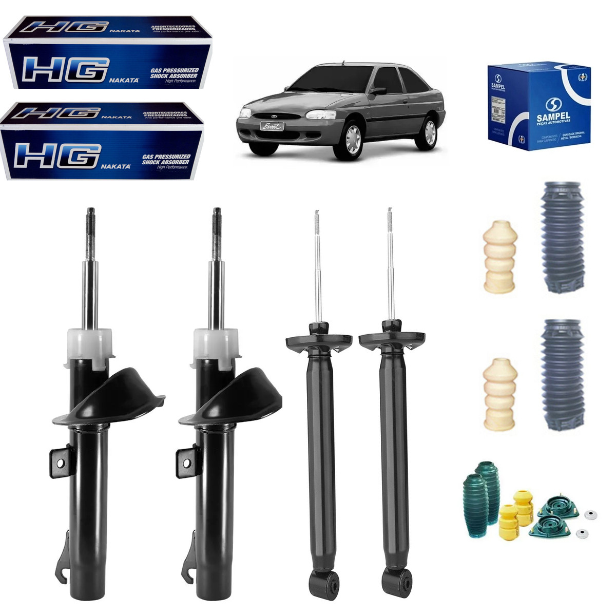 4 Amortecedores Nakata + Kits Sampel Escort Zetec 1999/2003