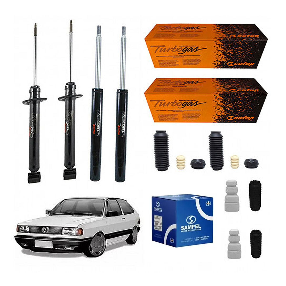 4 Amortecedores Cofap + Kits Sampel Vw Gol Voyage 1980/1994