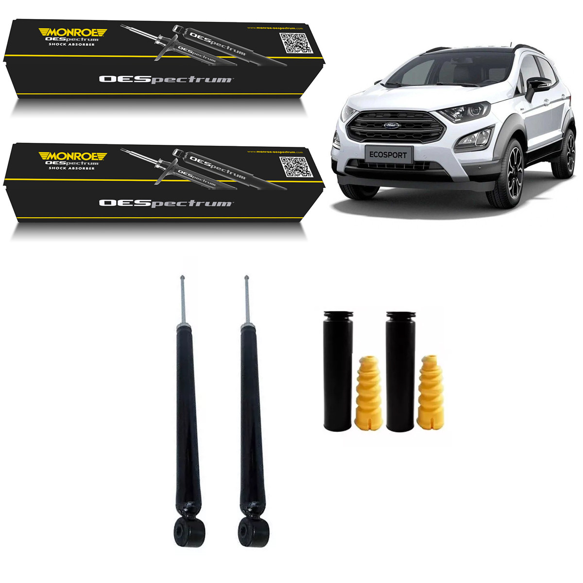 2 Amortecedores Traseiros Monroe + Kits New Ecosport 4x4 12/