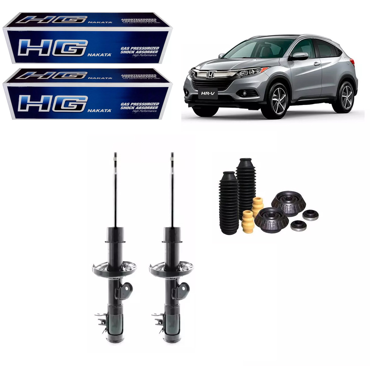 2 Amortecedores Dianteiros Nakata + Kits Sampel Honda Hrv 2016/2021