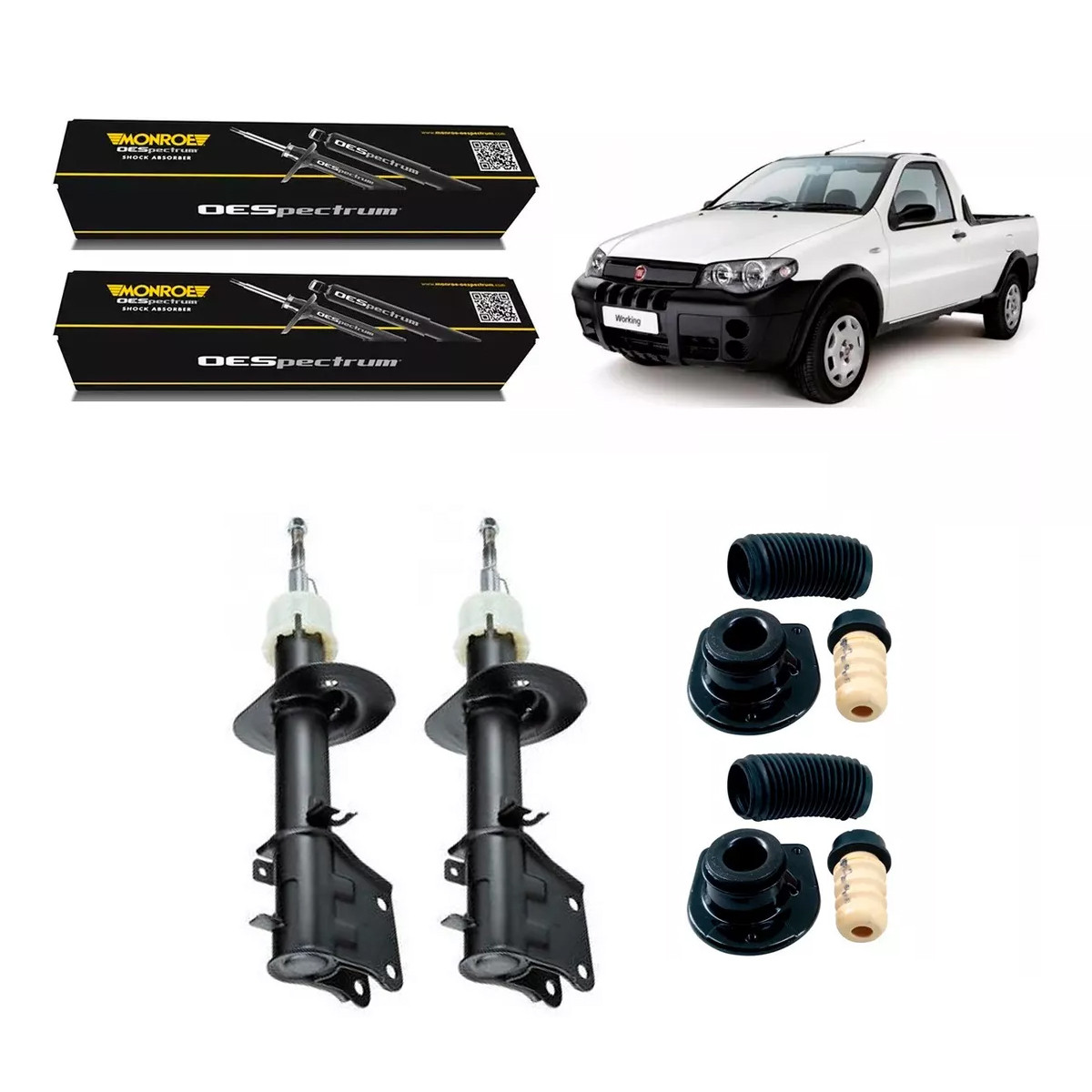 2 Amortecedores Dianteiros Monroe + Kits Sampel Strada 01/20