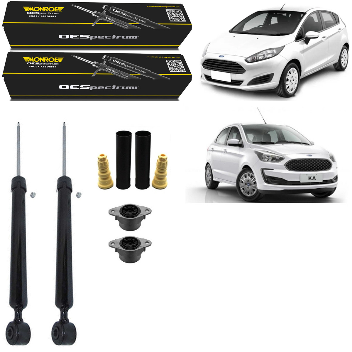2 Amortecedores Traseiros Monroe + Kits Axios New Fiesta 10/