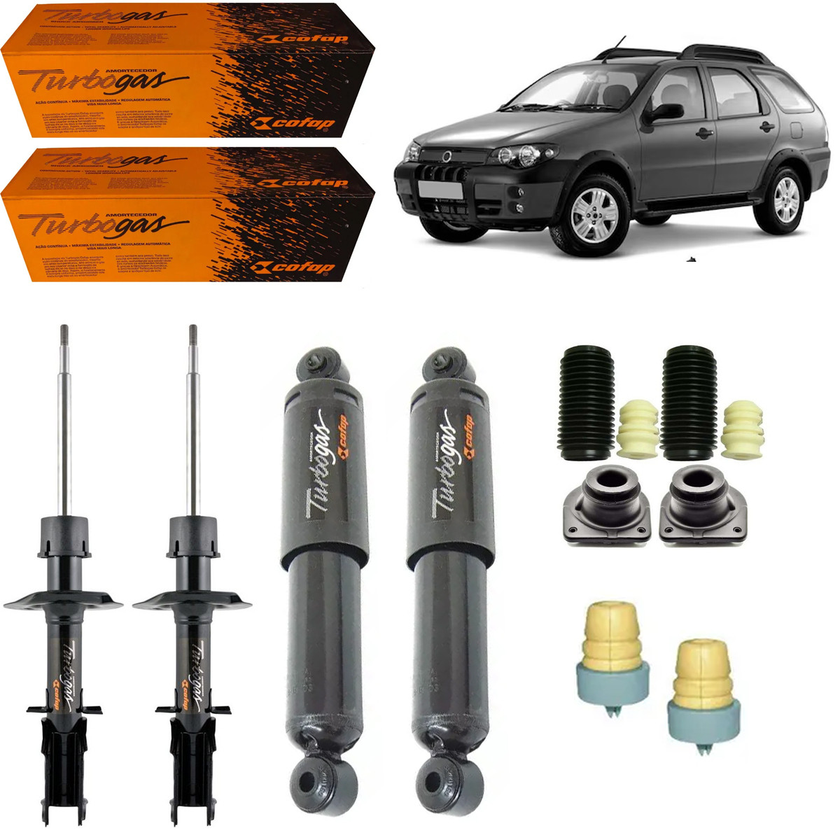 4 Amortecedores Cofap + Kits Fiat Palio Adventure 2001/2008 - 2