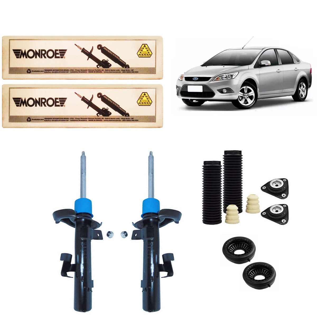 2 Amortecedores Dianteiros Monroe + Kits Ford Focus 1.6 2.0 2008/2013