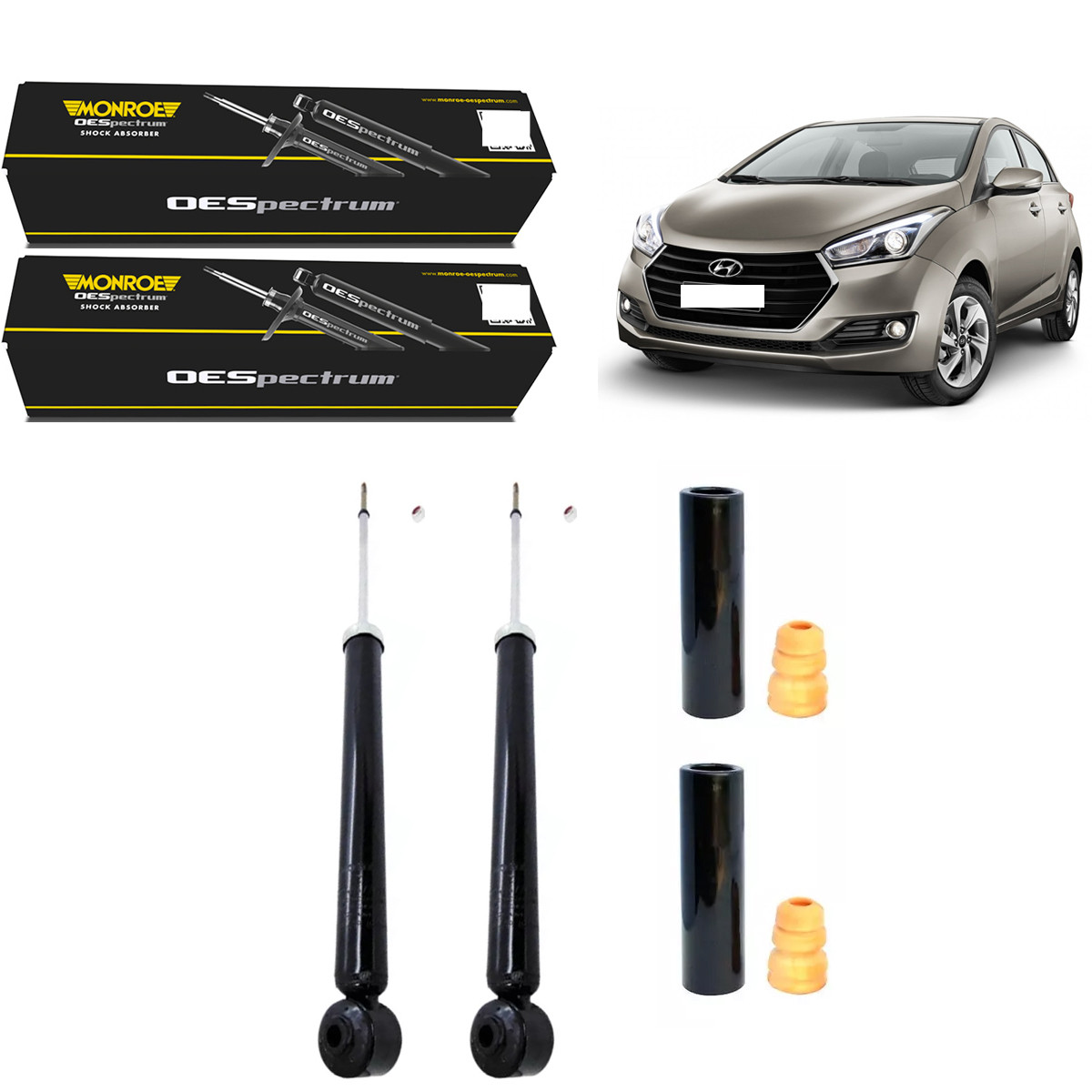 2 Amortecedores Traseiros Monroe + Kits Hyundai Hb20 2012/