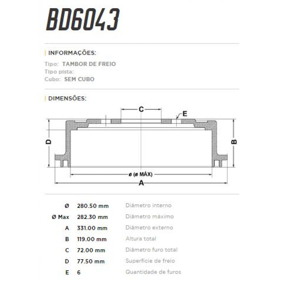 Tambor Traseiro Fremax Dodge Dakota 95/01 (Par) BD6043 - 3