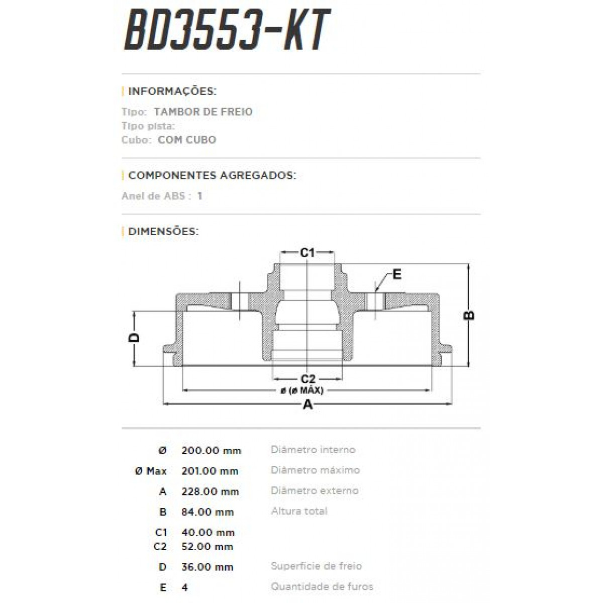 Tambor Traseiro Fremax Gm Celta 01/09 (Par) BD3553KT - 3