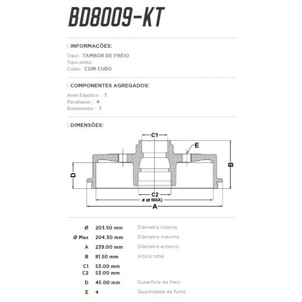 Tambor Traseiro Fremax Ford Ecosport 03/12 (Par) BD8009KT - 3