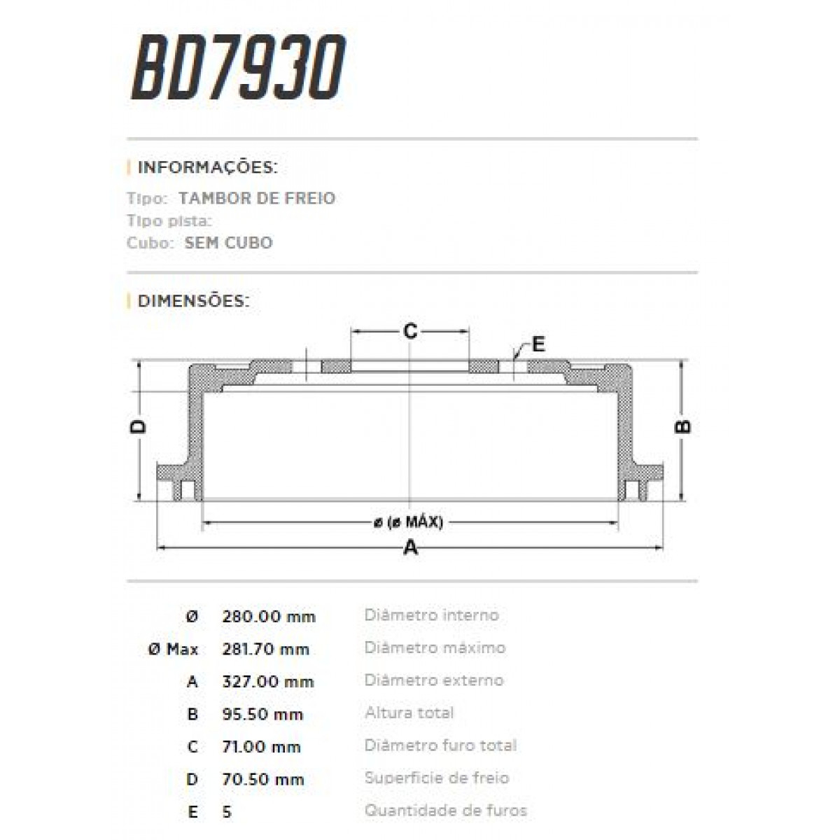 Tambor Traseiro Fremax Ford Ranger  98/04 (Par) BD7930 - 3