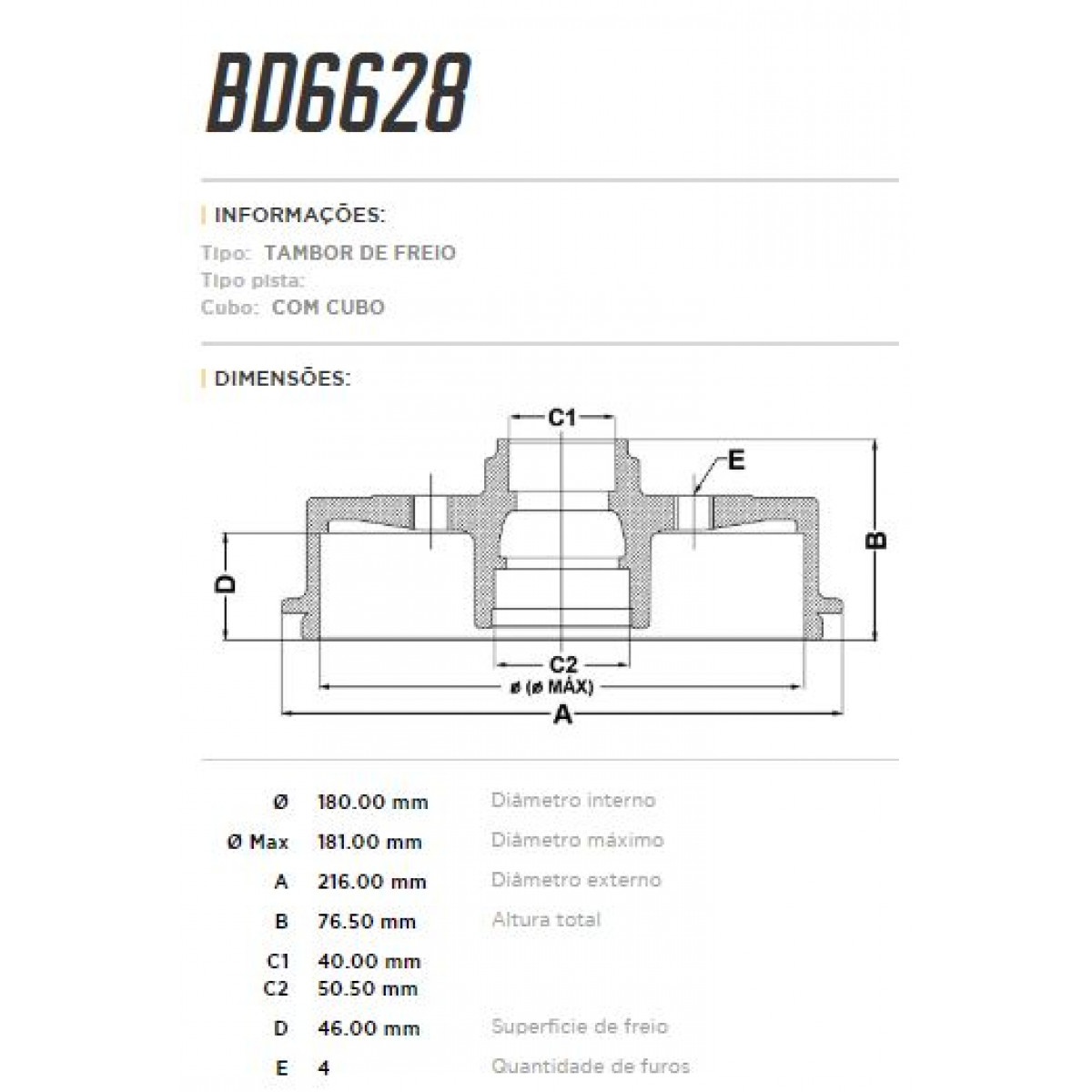 Tambor Traseiro Fremax Ford Verona 90/92 (Par) BD6628 - 3