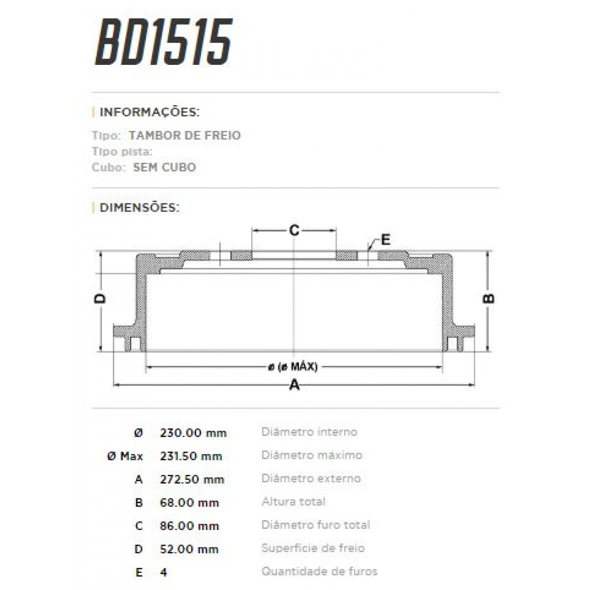 Tambor Traseiro Fremax Vw Fusca 1300 70/84 (Par) BD1515 - 3