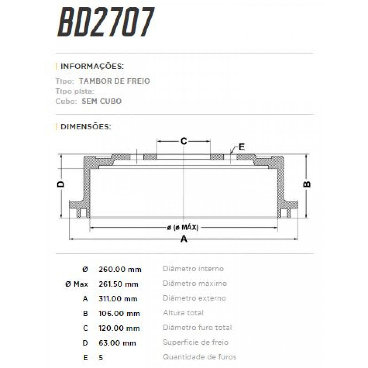 Tambor Traseiro Fremax Kia Bongo 08/ (Par) BD2707 - 3