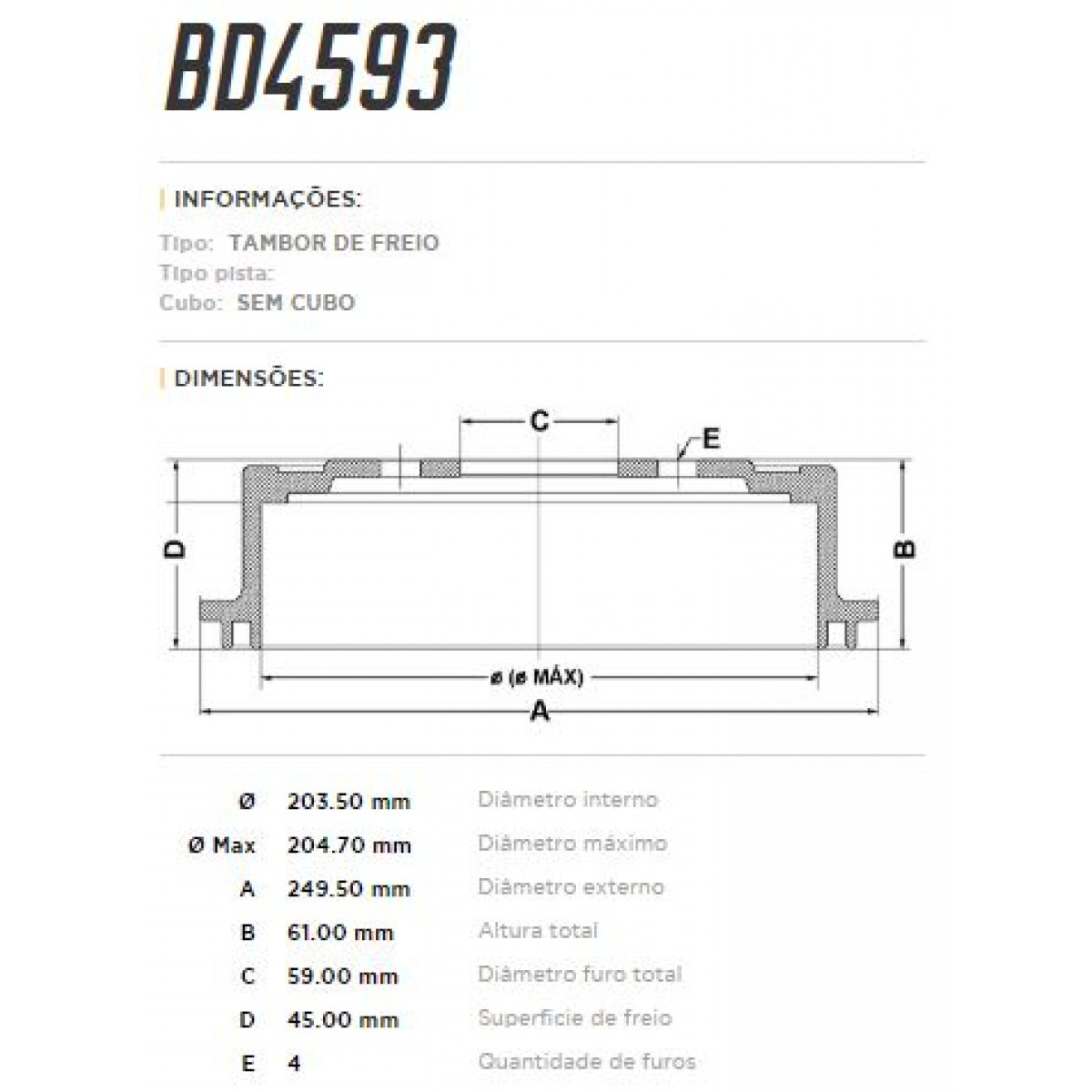 Tambor Traseiro Fremax Fiat Punto 08/17 (Par) BD4593 - 3