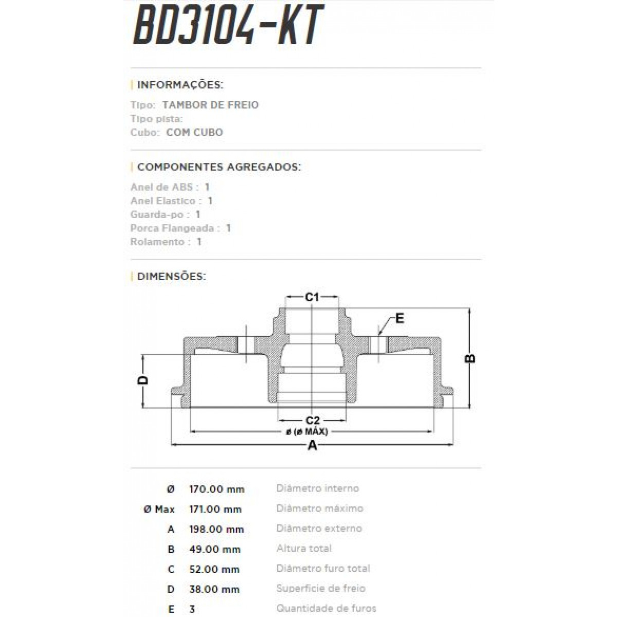Tambor Traseiro Fremax Renault Kwid 17/ (Par) BD3104KT - 2