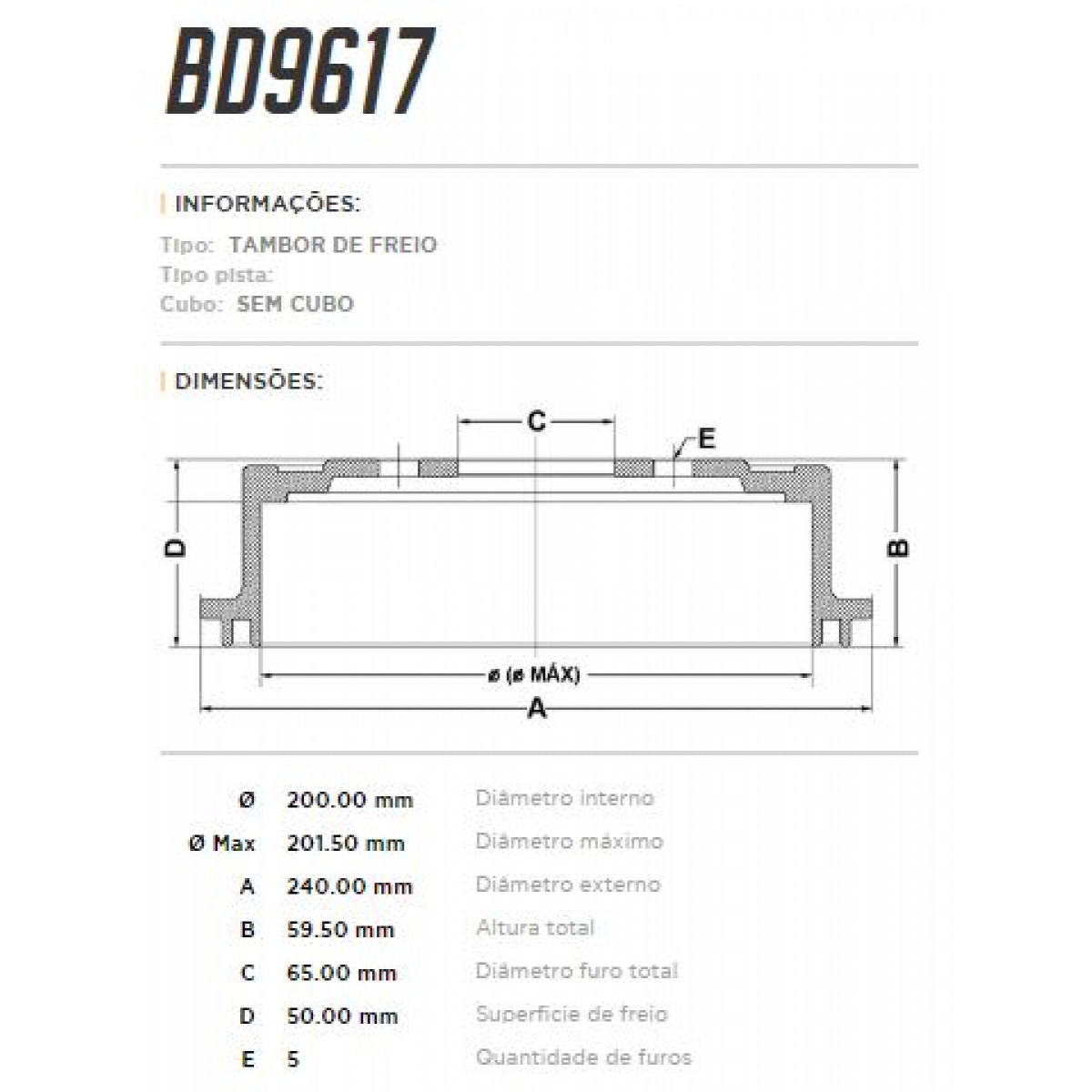 Tambor Traseiro Fremax Vw Fox 01/10 (Par) BD9617 - 3