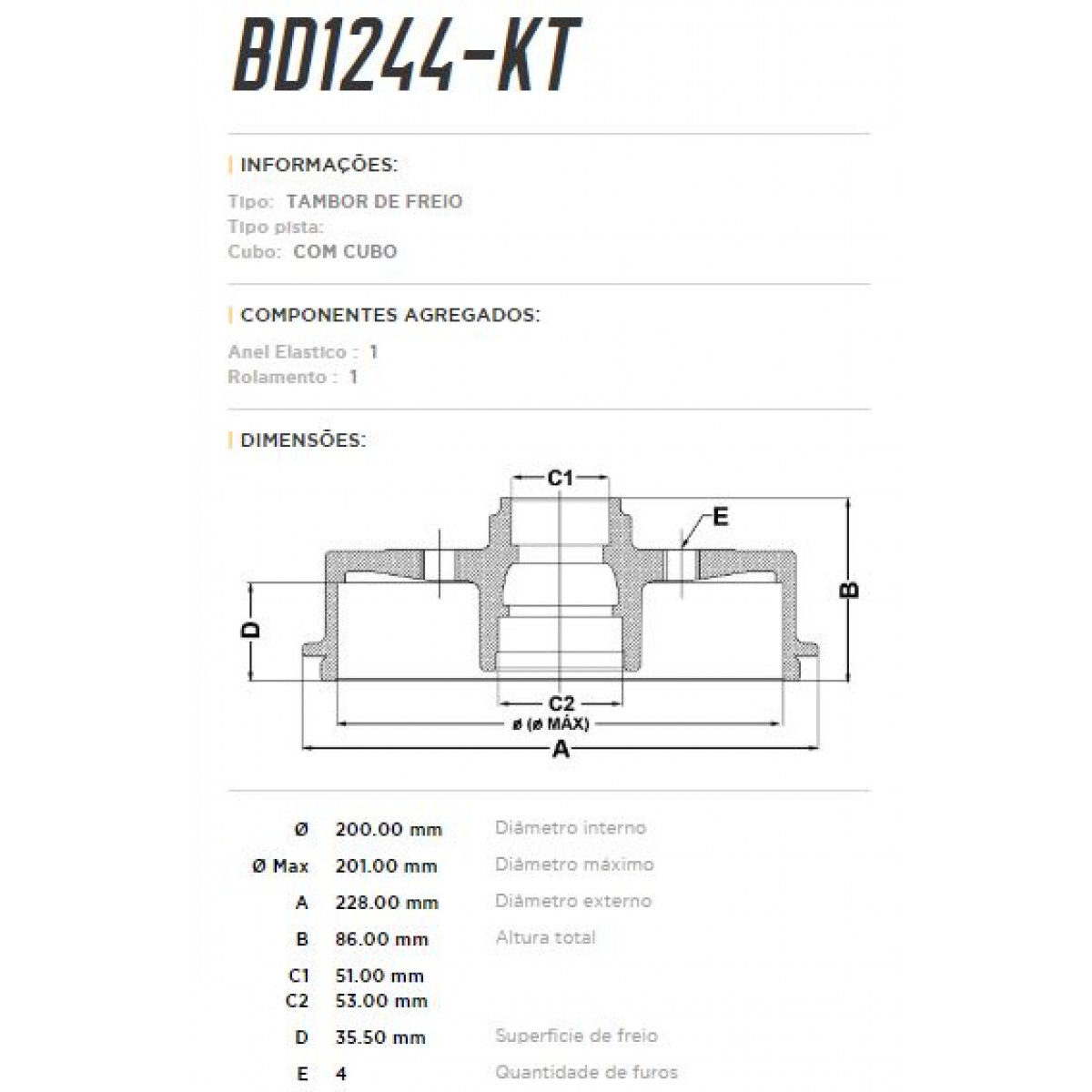 Tambor Traseiro Fremax Gm Corsa Hatch 08/12 (Par) BD1244KT - 3